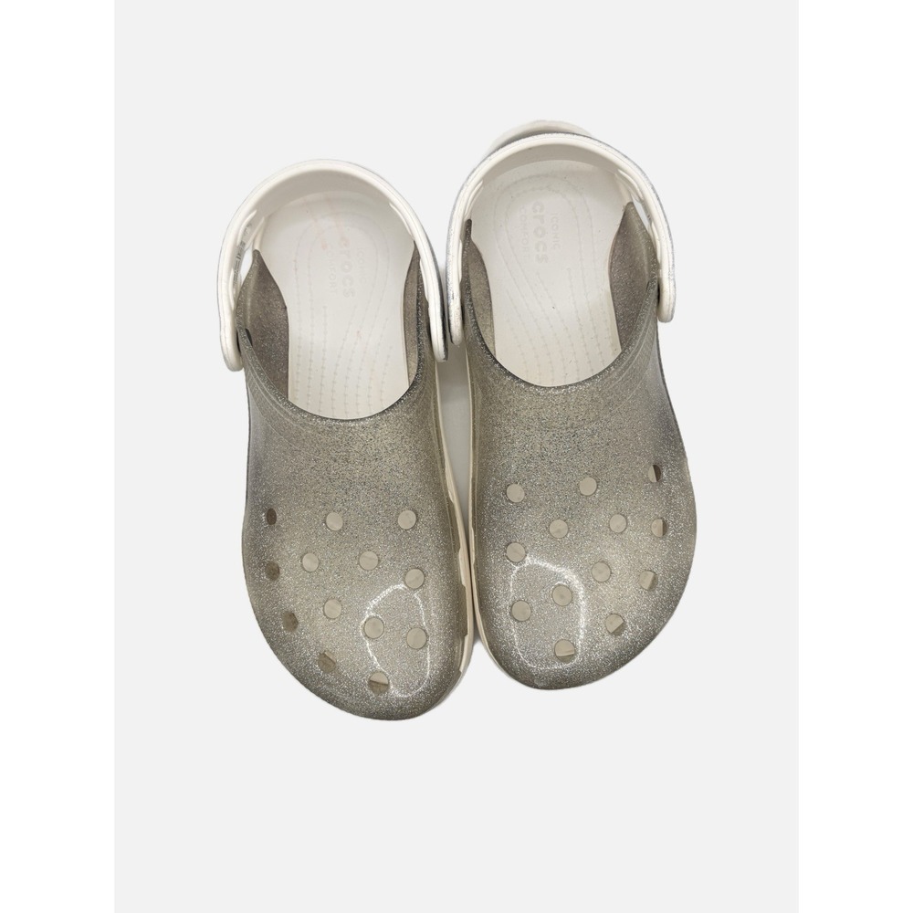 Crocs Classic Iridescent Glitter Crocs White Silver Size Womens 8, Mens 6